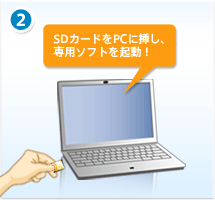 2.SDカードをPCに挿し、専用ソフトを起動！